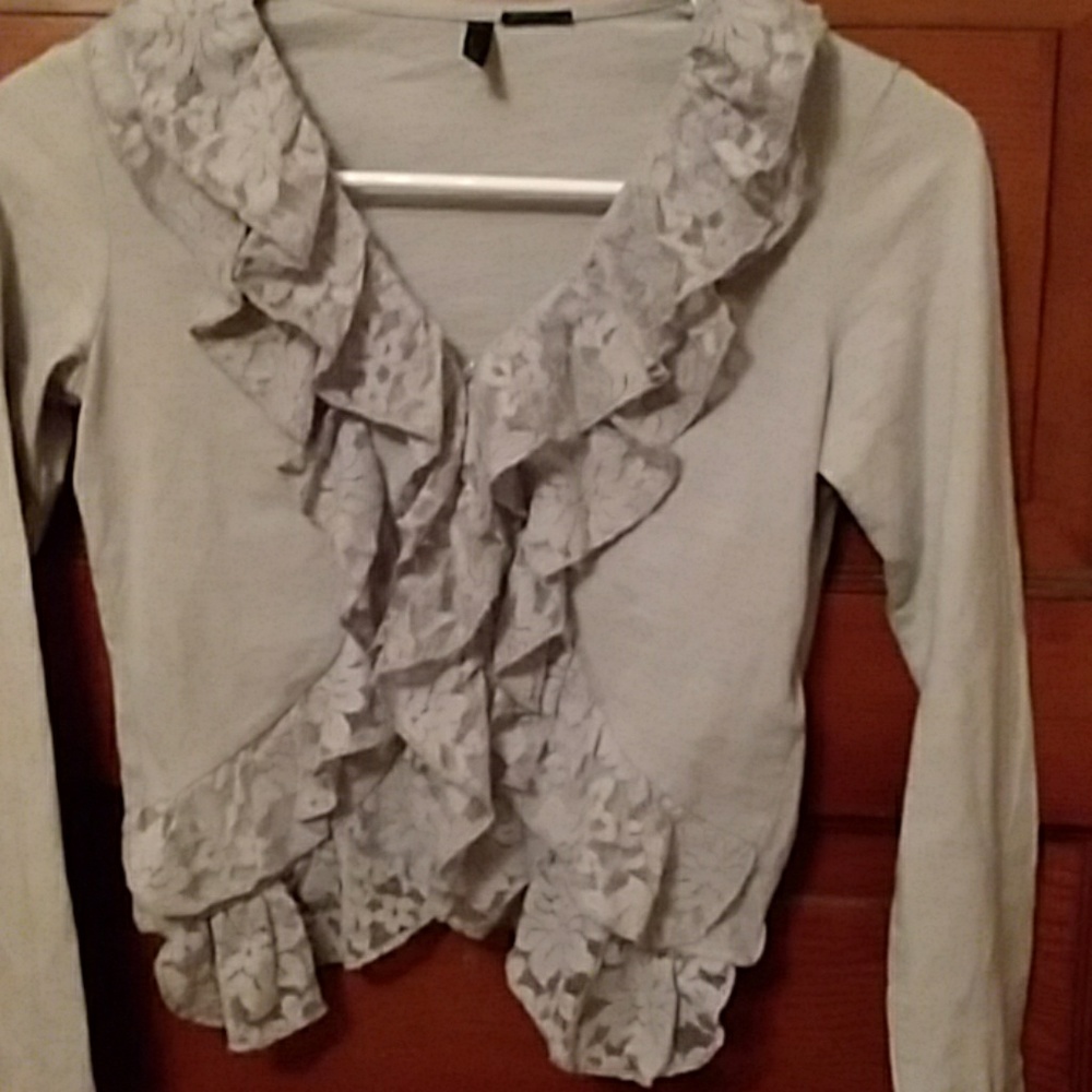 Benetton grey cotton and lace blouse - Picture 2 of 2